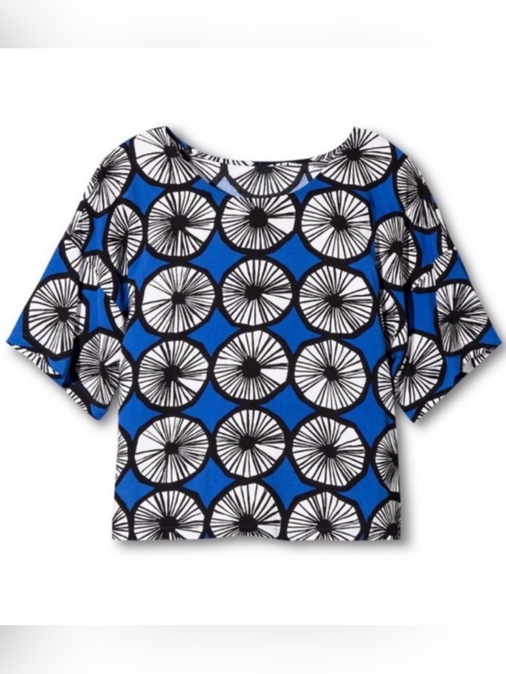 Marimekko for Target Appelsiini Print Boxy Short Sleeve Blouse Top Blue White